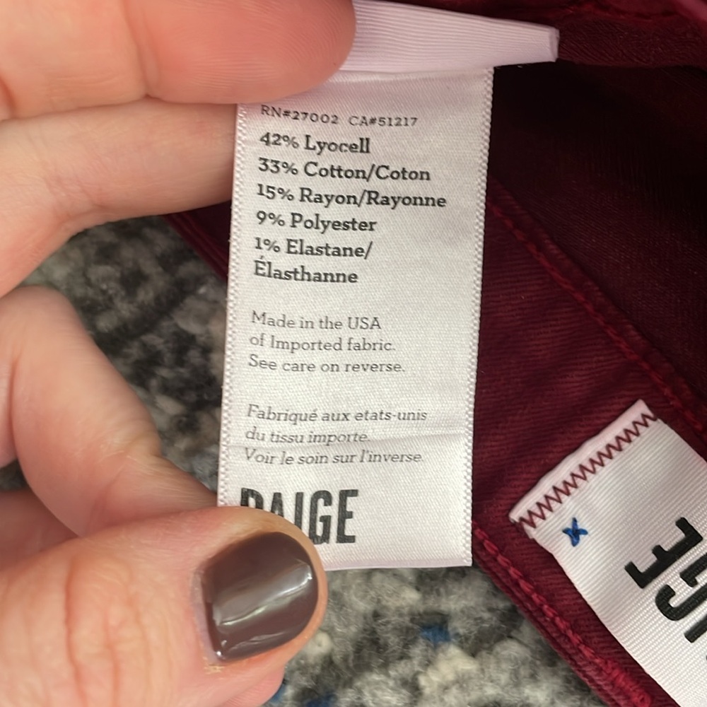 Paige Coated Denim Jeans Stretch Burgundy Verdugo Ankle VGUC 31 - Picture 8 of 8